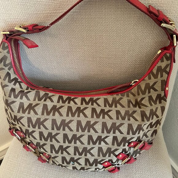 Micheal Kors Buckle Hobo MK with red leather - Picture 3 of 4